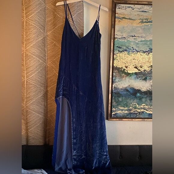 For Love And Lemons Maxi Dress Womens Sz M  Cobalt Blue Velvet Full Length Open - Picture 7 of 16